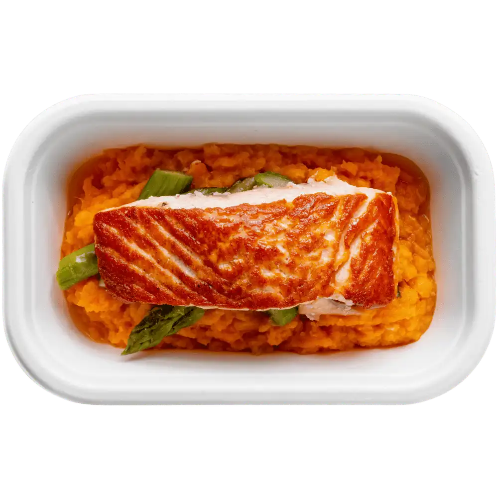 Afvallen - Gebakken Zalm, Zoete Aardappel Puree, Groene Asperges thumbnail 3